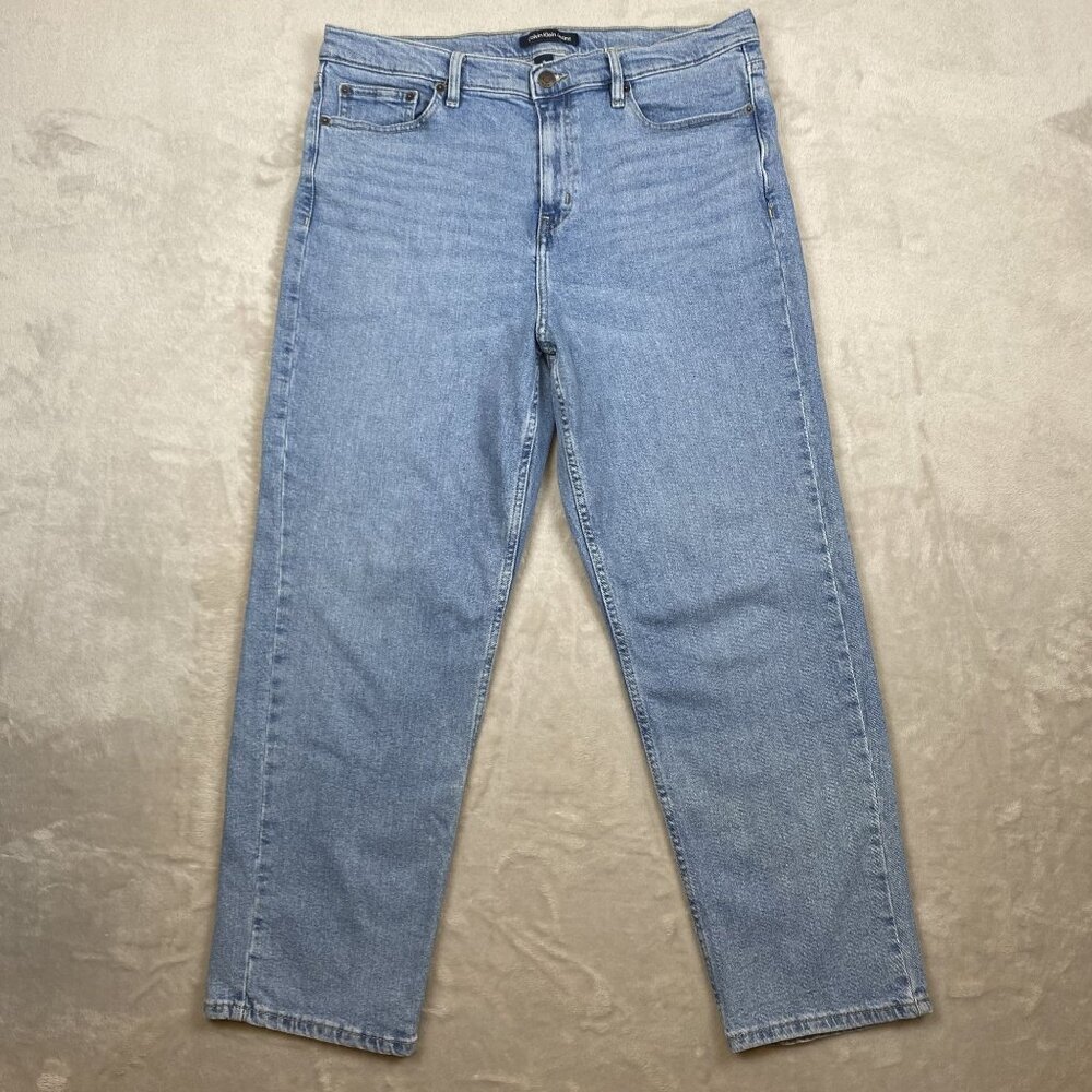 Calvin Klein Womens High-Waisted Light Wash Straight-Leg Jeans Size 14